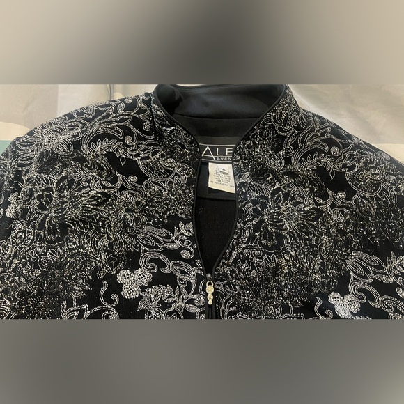 BIG SALE(3for $50)- Alex Evenings Black Jacket with Silver Floral Embroidery - Picture 3 of 7